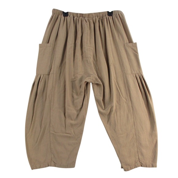 Unbranded Pants - Lagenlook Harem Pants Tan Khaki Elastic Waist Wide Leg Cropped Boho Trousers XL